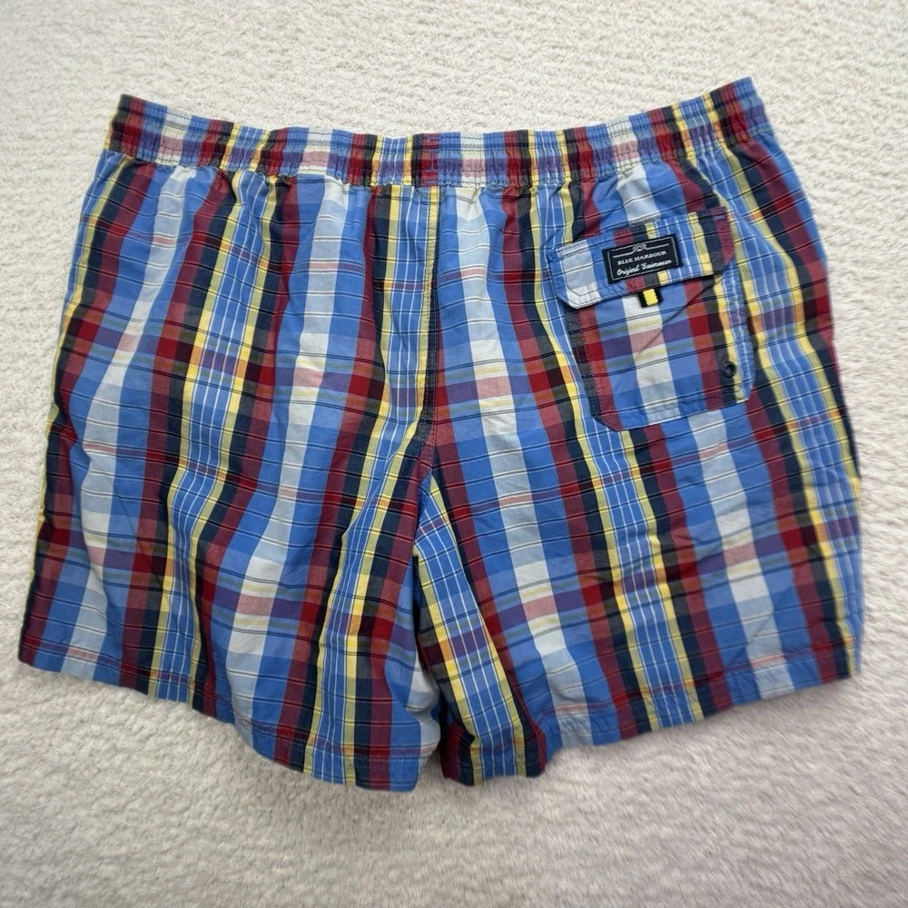 Blue Harbour Swim Trunks Mens XL (39-41) Red Plaid Lined 6.5